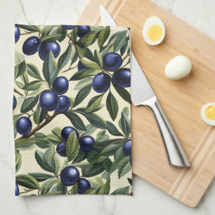Elegant Olive Gren Mönster med djupblå oliver Kökshandduk