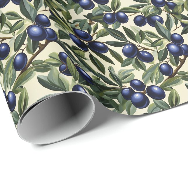Elegant Olive Gren Mönster med djupblå oliver Presentpapper (Rullad Hörn)