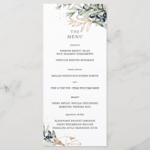 Elegant Olive Grove Greenery Guld Bröllop Menu Meny