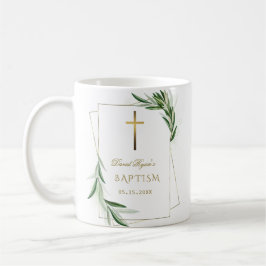 Elegant Olive Leaves Gold Boy Baptism Kaffemugg