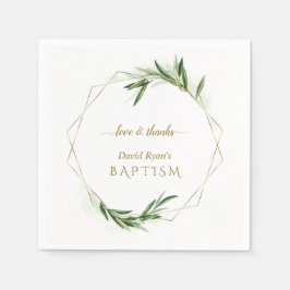 Elegant Olive Leaves Gold Boy Baptism Pappersservett