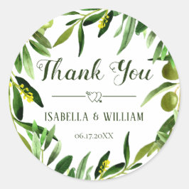 Elegant Olive Löv Boho Garden Wedding Tack Runt Klistermärke