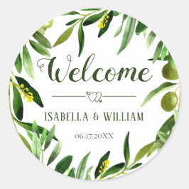 Elegant Olive Löv Boho Garden Wedding Välkommen Runt Klistermärke