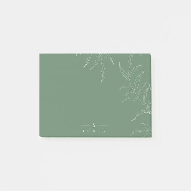 Elegant Olive löv enkla monogram Post-it Block (Framsida)