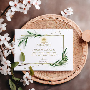 Elegant Olive Löv Guld Boy First Heliga Communion Tack Kort