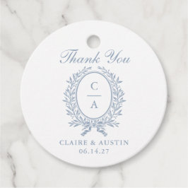 Elegant Olive Löv Vapensköld Blue Bröllop Monogram Gåvor Etiketter