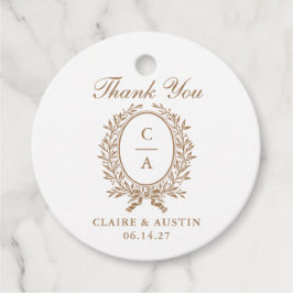 Elegant Olive Löv Vapensköld Guld Bröllop Monogram Gåvor Etiketter