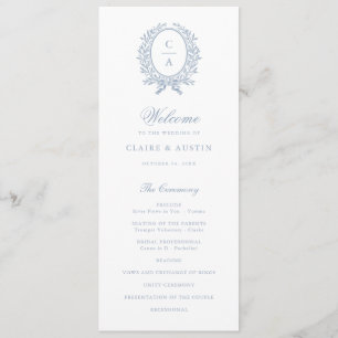 Elegant Olive Löv Vapensköld Vintage Blue Bröllop Program