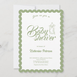 Elegant olive Scalloped Baby Shower Invitation Inbjudningar