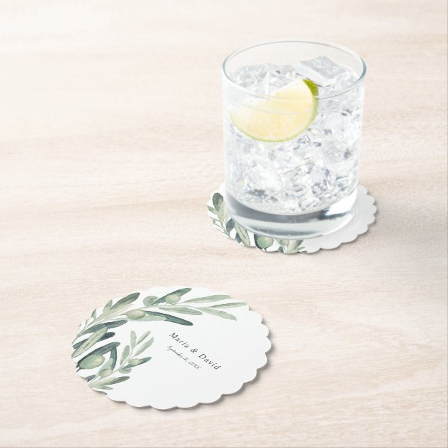Elegant Olive Sprig WandeWedding Favor Underlägg Papper (Insitu)