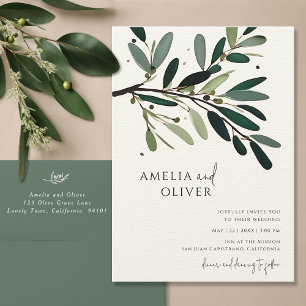 Elegant Olive Träd Gren minimalistisk Bröllop Inbjudningar