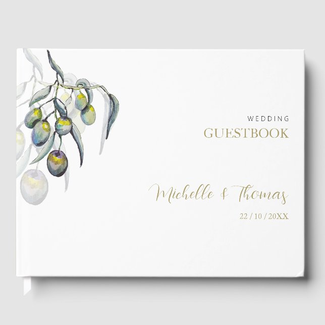 Elegant Olive Watercolor Illustration Gästböcker (Framsida)