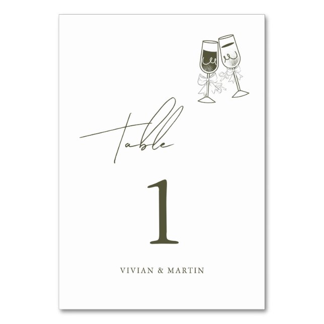 Elegant Olive wood Grönt Bröllop Bordsnummer (Framsidan)