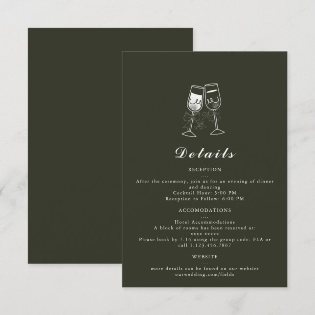 Elegant Olive wood Grönt Bröllop Information Card OSA Kort (Fram/baksida)