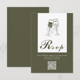 Elegant Olive wood Grönt QR Code Bröllop OSA Kort