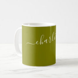 Elegant olivfärg modernt namn personligt kaffemugg
