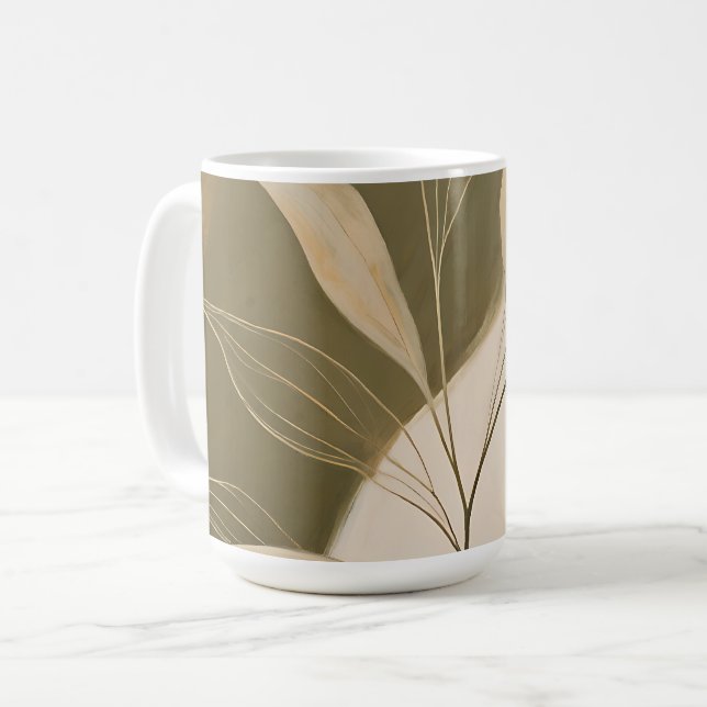 Elegant Olivgren Abstrakt Kaffemugg (Framsida vänster)