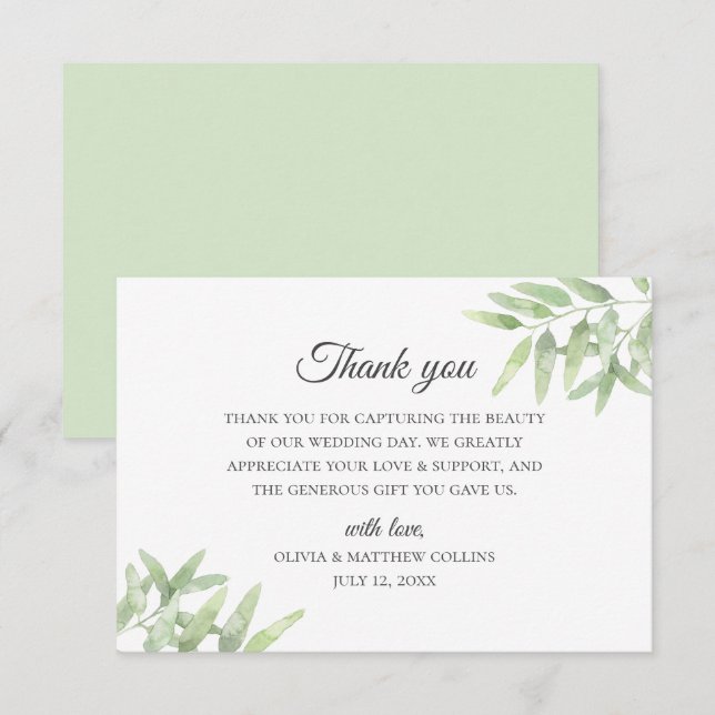 Elegant Olivgren. Enkel tacksamhet för bröllop Inbjudningar (Fram/baksida)