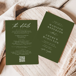 Elegant Olivgrön Allt-i-ett QR-kod Bröllop Inbjudningar