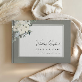 Elegant Olivgrön Blommig Bröllopsgästbok Gästböcker