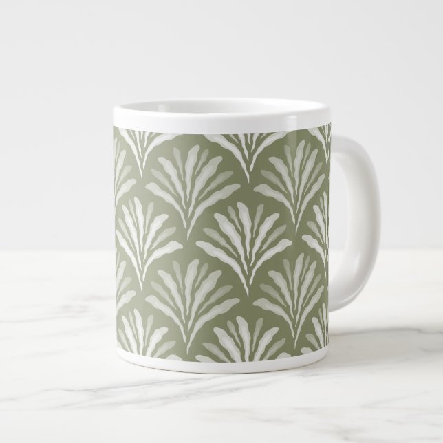 Elegant Olivgrön Blommig Scallop Konst Jumbo Mugg (Framsida höger)