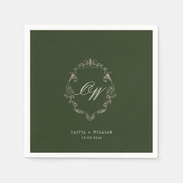 Elegant Olivgrön Bröllopsmonogram Pappersservett