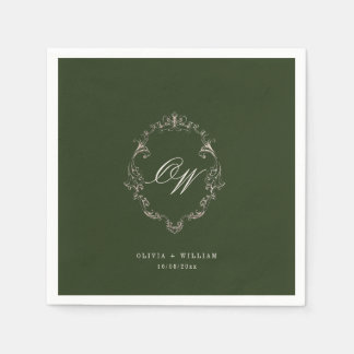 Elegant Olivgrön Bröllopsmonogram Pappersservett