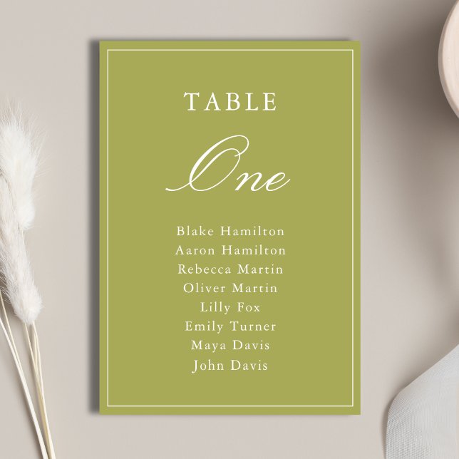 Elegant Olivgrön Bröllopsskrift Bordsnummer (Elegant olive green table numbers bring timeless charm and easy seating guidance.)