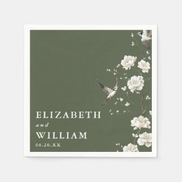 Elegant Olivgrön Chinoiserie Blommig Bröllops- Pappersservett