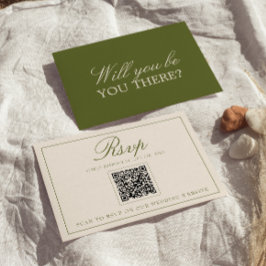 Elegant Olivgrön Gammal Peng QR-kod Bröllop RSVP OSA Kort