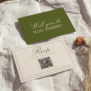 Elegant Olivgrön Gammal Peng QR-kod Bröllop RSVP OSA Kort