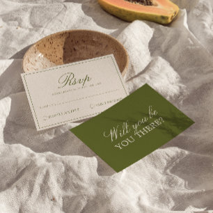 Elegant Olivgrön Gammal Pengar Lyxig Bröllop RSVP OSA Kort