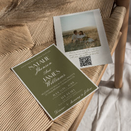Elegant Olivgrön Gammal Pengar QR-kod Foto Bröllop Inbjudningar