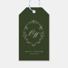Elegant Olivgrön Monogram Bröllop Presentetikett