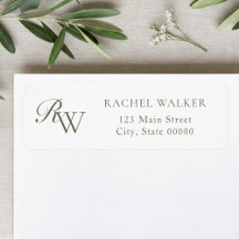 Elegant Olivgrön Monogram Returadress