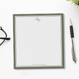 Elegant Olivgrön Monogram Två Kantlinjer Anteckningsblock