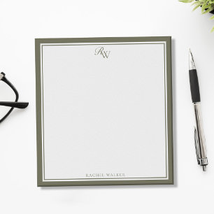 Elegant Olivgrön Monogram Två Kantlinjer Anteckningsblock