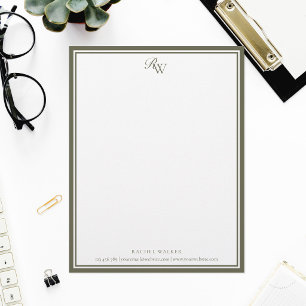 Elegant Olivgrön Monogram Två Kantlinjer Brevhuvud