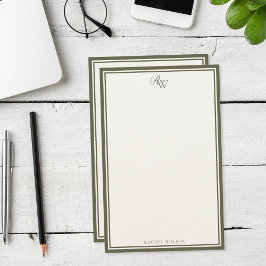 Elegant Olivgrön Monogram Två Kantlinjer Brevpapper