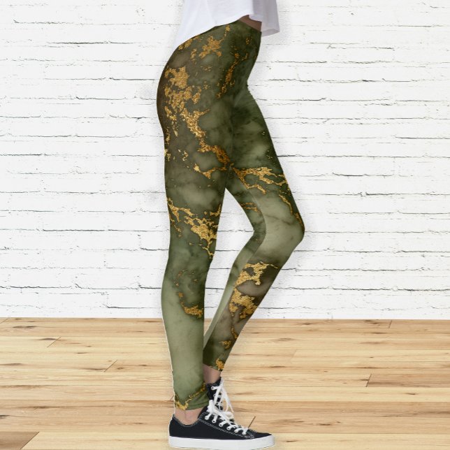 Elegant Olivgrön Och Guldmarmor Leggings (Skapare uppladdad)