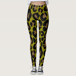 Elegant olivgrön och svart leopardtryck leggings