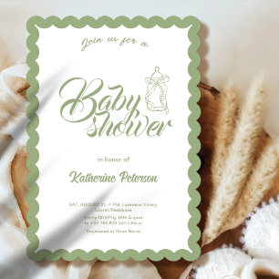 Elegant olivgrön räfflad baby shower-inbjudan inbjudningar