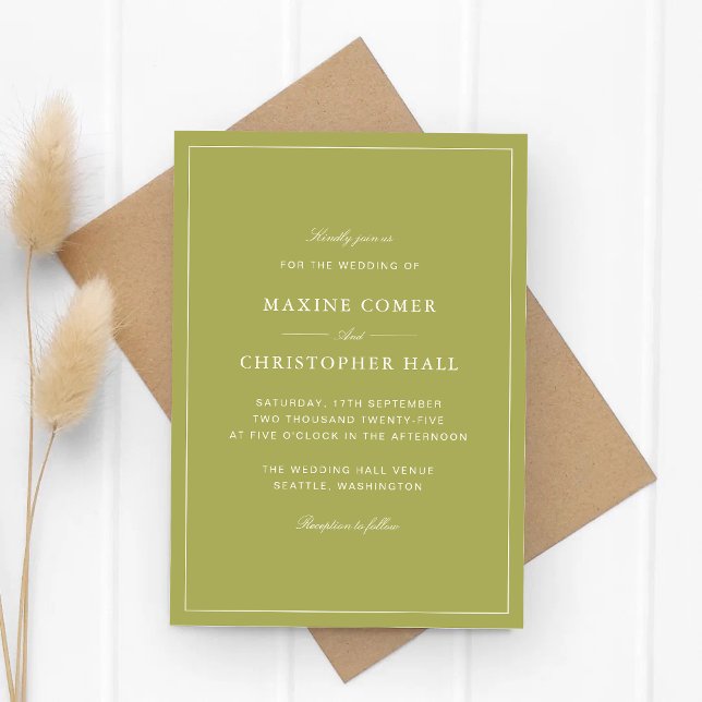 Elegant Olivgrön Script Bröllop Inbjudningar (Elegant olive green script wedding invitations set a refined and memorable tone for your day.)