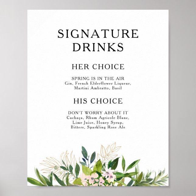 Elegant Olivgrön Signaturdrycksskylt Poster (Framsidan)