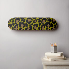 Elegant Olivgrön &Svart Leopardtryck Mini Skateboard Bräda 18,5 Cm
