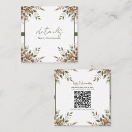 Elegant Olivgrön & Vit Blommig Bröllopsdetalj Fyrkantigt Visitkort