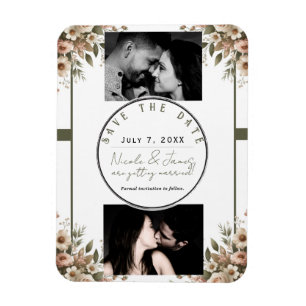 Elegant Olivgrön & Vit Blommig Hörnhyllning Bröllo Magnet