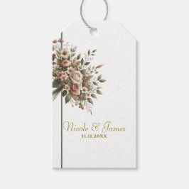 Elegant Olivgrön & Vit Blommig Hörnhyllning Bröllo Presentetikett
