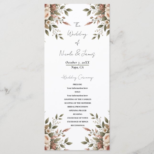 Elegant Olivgrön & Vit Blommig Hörnhyllning för Br Program (Framsida)