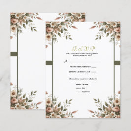 Elegant Olivgrön & Vit Blommig Hörnkort RSVP Inbjudningar